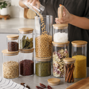 Potes de Vidro Herméticos com Tampa de Bambu – Kit para Organização de Cozinha