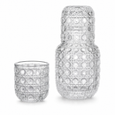 Garrafa de Vidro com Copo – Conjunto Jarra e Taça Retro com Padrão Floral em Relevo (440ml)
