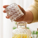 Garrafa de Vidro com Copo – Conjunto Jarra e Taça Retro com Padrão Floral em Relevo (440ml)