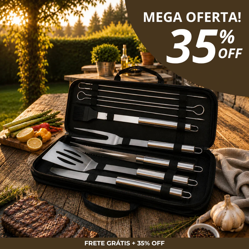 Kit Churrasco Premium com 9 Utensílios e Estojo | O Presente Perfeito para o Dia dos Pais