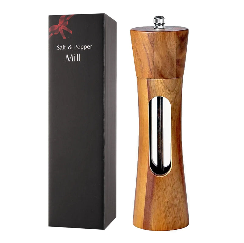 Moedor de Temperos de Madeira com Suporte – Kit Moedor de Sal e Pimenta