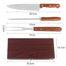 Kit Churrasco 4 Peças Aço Inox e Caixa de Madeira Garfo Faca e Amolador Grillrelax