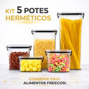 Kit com 5 Potes Herméticos com Trava e Alta Vedação