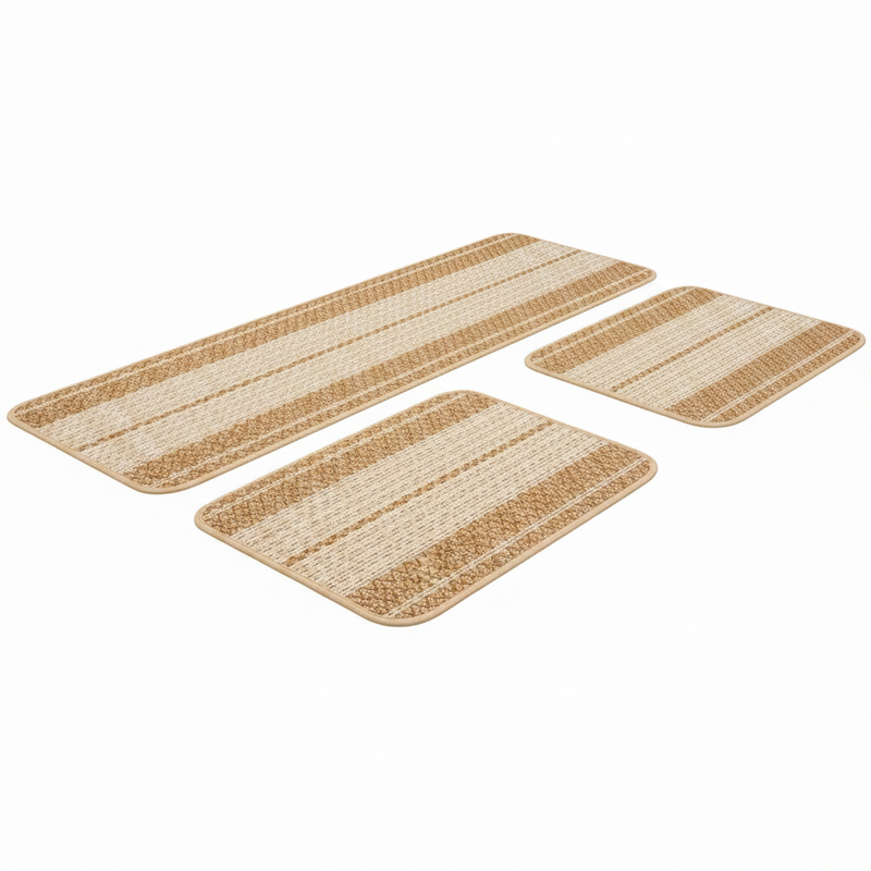 Jogo De Tapete 3 Peças Passadeira Para Cozinha de Crochê Luxo Antiderrapante Decorativo Liso Listrad
