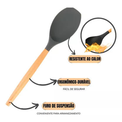 Kit Completo Jogo de Cozinha Luxo 19 Peças Com Tábua em Silicone Espátula Faca Tesoura Utensílios